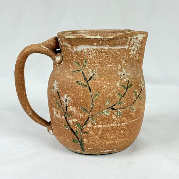 Studio Art Hand Crafted Stoneware Pottery Jug Pitcher Flowers Floral - Picture 3 of 9